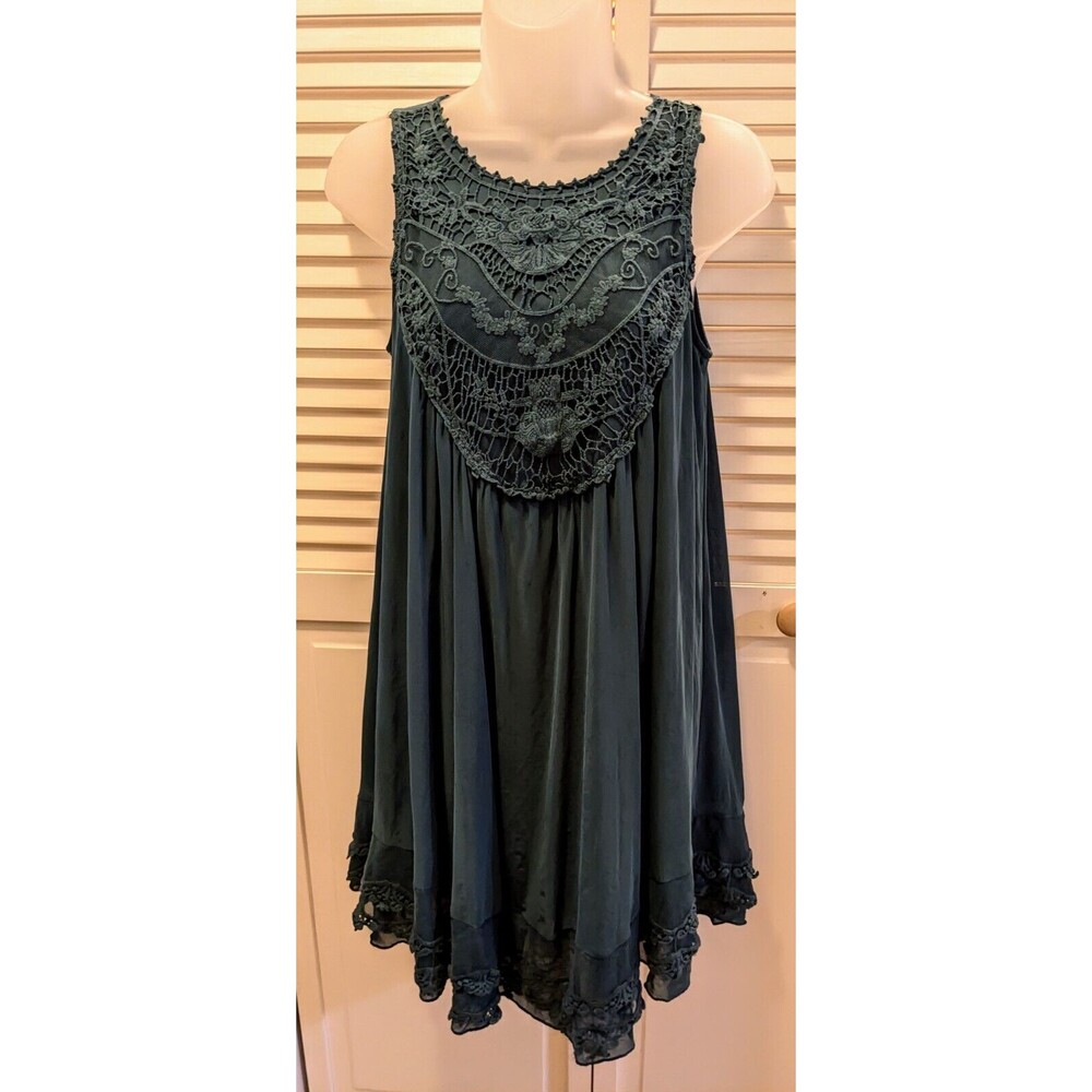 Alter'd State Boho Dark Teal Green Nylon Sleeveless Flowy Trapeze Swing Dress S